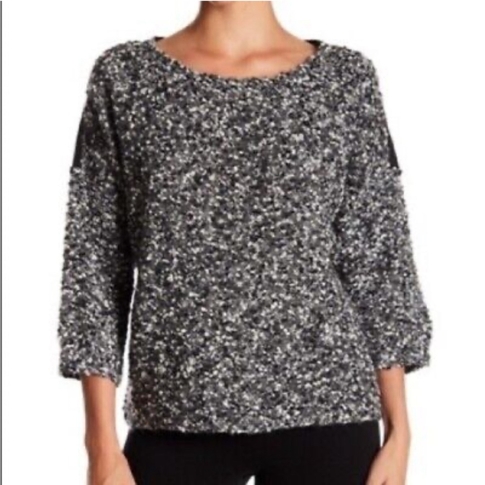 Eileen Fisher - women’s Boucle Knit wool Mohair blend grey sweater‎ 3/4 sleeve L